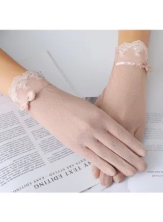 Womens Lace Summer Driving Gloves Touchscreen Sunscreen Gloves Pink 