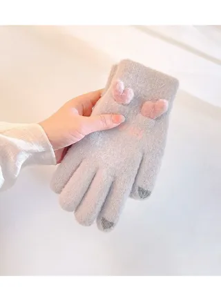 Women's Warm Winter Plush Thick Windproof Cartoon Cute Student Wool Gloves 