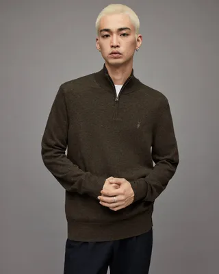 Kilburn Zip Funnel Neck Ramskull Sweater - Park Green Marl