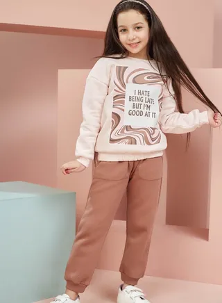 Girls  Printed Cotton Set of sweatshirt and pants 