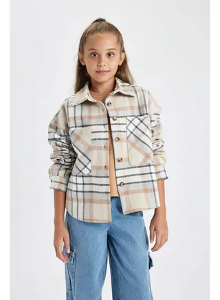 Girl Shacket Woven Long Sleeve Shirt 