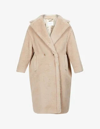 Womens Sand Teddy Alpaca Wool-blend Coat