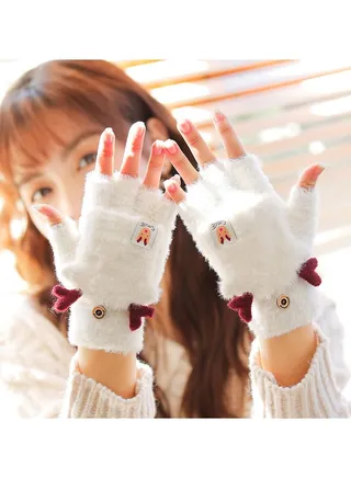Women's Warm Plush Windproof And Cold Proof Lovely Gloves 