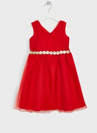 Girls Sequins Embellished Tulle Evening Dress 