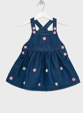 Nauti Nati Girls Floral Embroidered Denim Pinafore Dress 