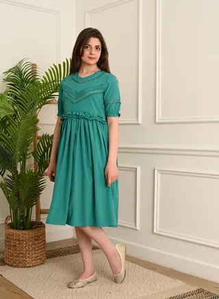 Elegant Girls' Dress with text sleeves ,Blue 