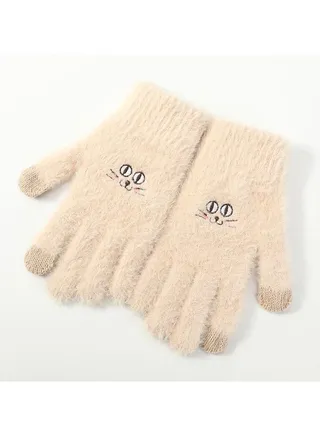 Women's Warm Plush Windproof And Cold Proof Lovely Gloves 
