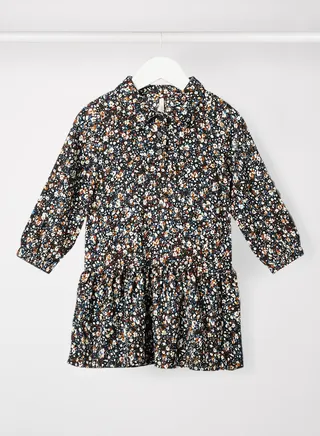 Kids/Teen Floral Print Peplum Dress Black 