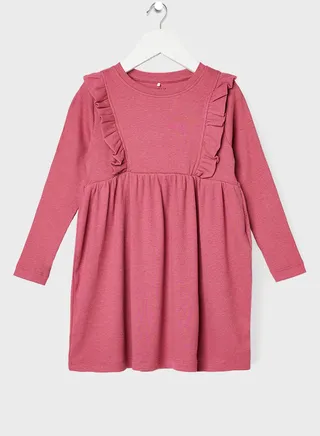 Kids Ruffle Ribbed Dress 