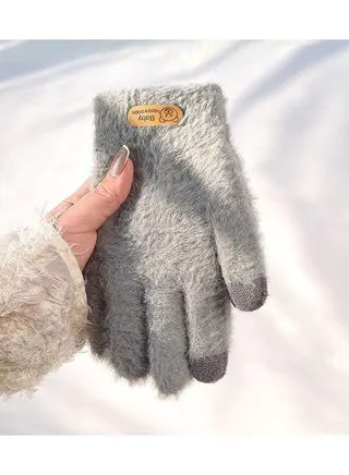Women's Warm Winter Plush Thick Windproof Cartoon Cute Student Wool Gloves 