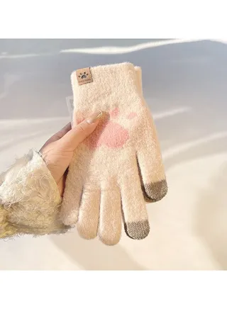 Women's Warm Plush Windproof And Cold Proof Lovely Gloves 