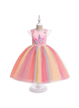 Princess Flared Style Mesh Detail Dress Multicolour 