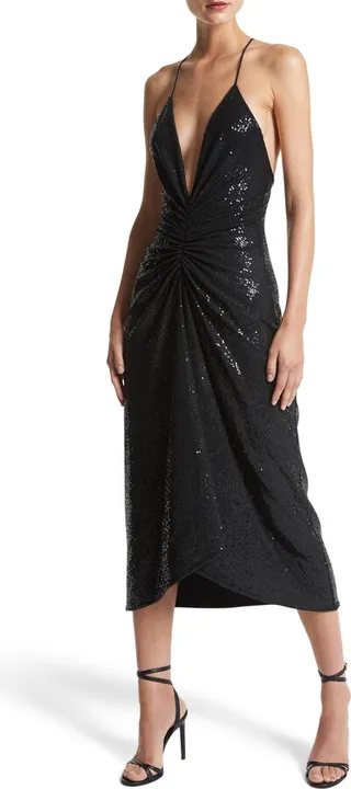 Sequin Plunge Neck Cocktail Dress