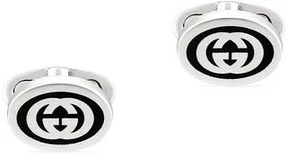 Interlocking GG Sterling Silver & Black Enamel Cufflinks