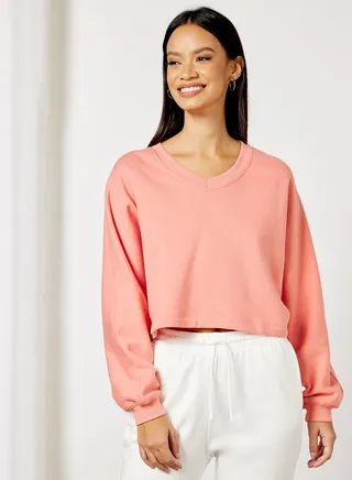 Oversized Cropped Sweatshirt Pink 