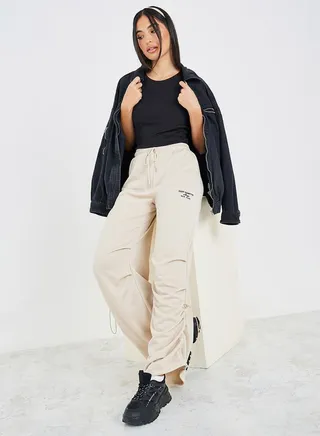 Embroidered Relaxed Fit Jogger with Ruched Detail 