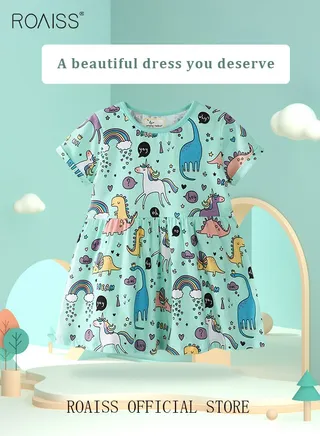 Girl's Toddler Cotton Dress Summer Pullover Short Sleeve Tops Kids Shirt Dress Children's Pure Cotton Cartoon Graphic Clothing Popular Fall Winter Outfit 