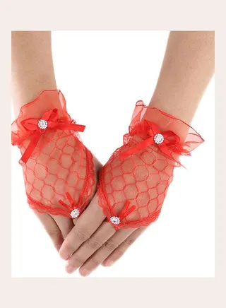 Fingerless Bridal Short Gloves Red 