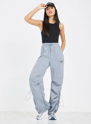 Embroidered Relaxed Fit Jogger with Ruched Detail 