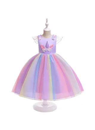Princess Flared Style Mesh Detail Dress Multicolour 