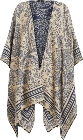 Paisley-Print Handkerchief Hem Cape