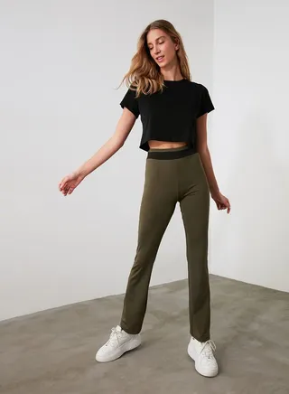Contrast Waistband Flared Joggers 