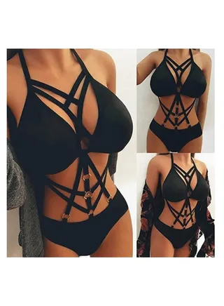 بودي سوت للنساء مشد متقاطع عالي الخصر بيبي دول قطعة واحدة, متعدد الألوان, One size 