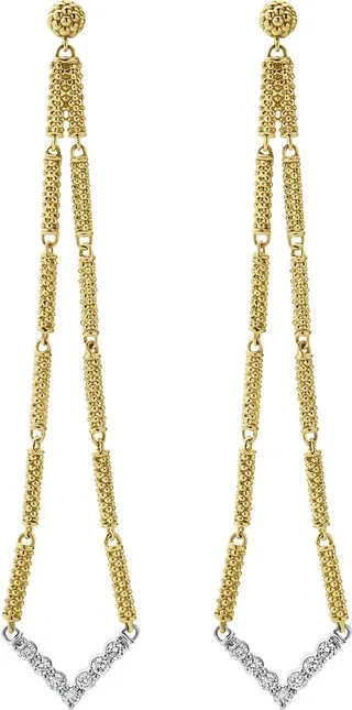 Signature Caviar Diamond V Drop Earrings