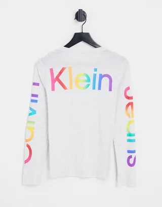 Calvin Klein Jeans x Pride ombre logo sleeve T-shirt in light gray - part of a set