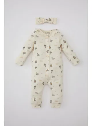 Babygirl New Born Regular Fit Frill Neck Long Sleeve Knitted Overalls - 2 Pieces 