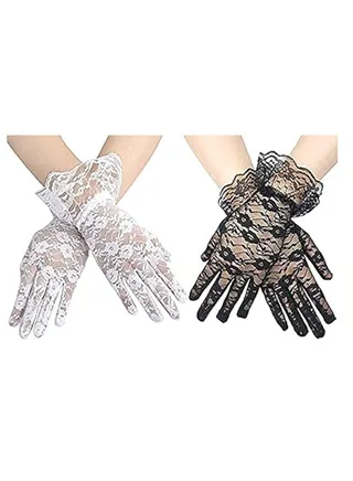 Ladies Lace Gloves 2 Pairs Short Elegant Ladies Lace Gloves Women's Wrist Length Gloves Bridal Prom Gloves for Wedding Dinner Parties Costume Accessories 