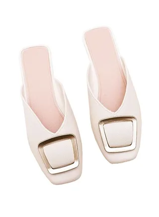 Ladies Fashion Square Buckle Baotou Slippers Outdoor or Indoor Flat Heel Slipper Sandals 