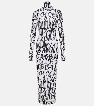 Logo stretch-jersey midi dress