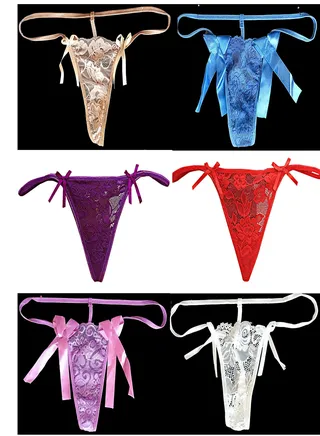 Spring Flowers Lace Mix Materials thong Panty Set 6 Pieces 2 