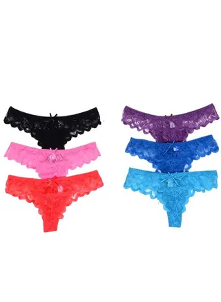 Lace Mix Materials thong Panty Set 6 Pieces 