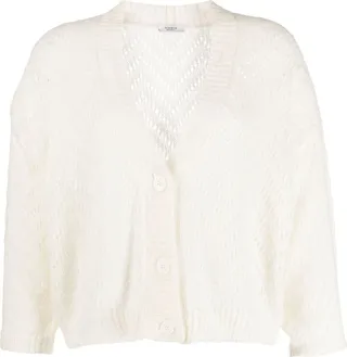 open-knit V-neck cardigan
