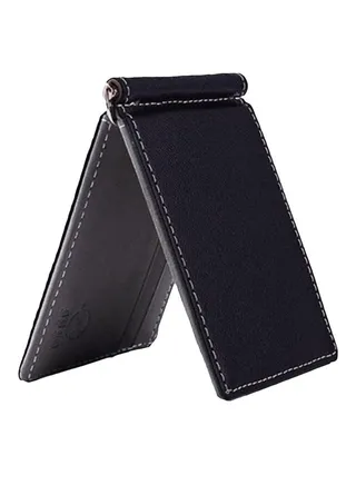 Faux Leather Bi-Fold Money Clip Grey/Black 