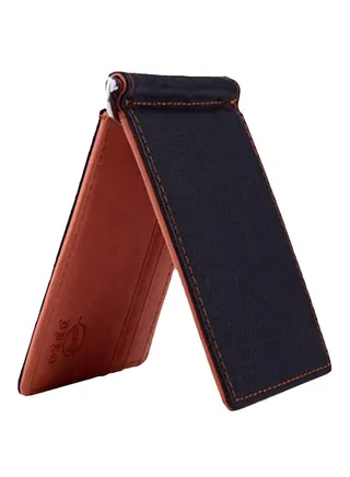 Faux Leather Bi-Fold Money Clip Brown/Black 