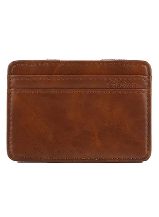 Faux Leather Slim Bi-Fold Money Clip Light Brown 