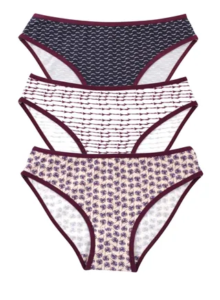 Pack of 3 Printed Cotton Bikini Panties Underwear for Women 