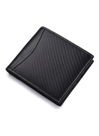 Carbon Fiber Leather Antimagnetic Cowhide Wallet Black 