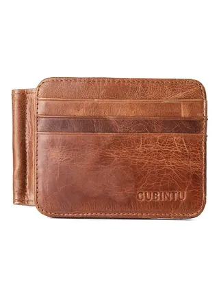 Retro Multi Card Head Dollar Clip Leather Wallet Brown 