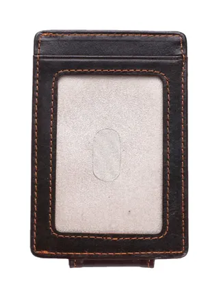 Antimagnetic Leather Dollar Clip Magnetic Buckle Wallet Dark Coffe 