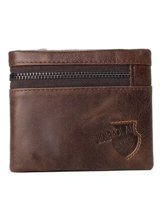 Retro Leather Zipper Multifunctional Cowhide Wallet Light Brown 