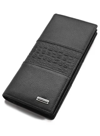 Leather Wallet Purse With Crocodile Pattern On The Top Black 
