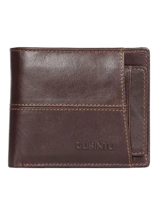 Retro Style Leather Short Vertical Pull Card Top Wallet Brown 