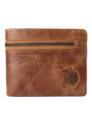 Zipper Detail Leather Wallet Light Brown 