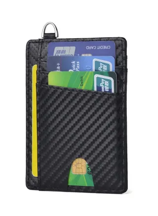 Leather Card Holder Money Clip Black 