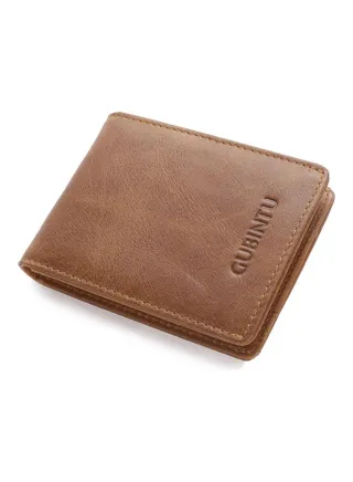 Double Drawstring Leather Antimagnetic Cowhide Wallet Coffee 