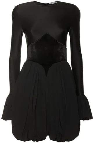 Satin jersey & velvet mini dress